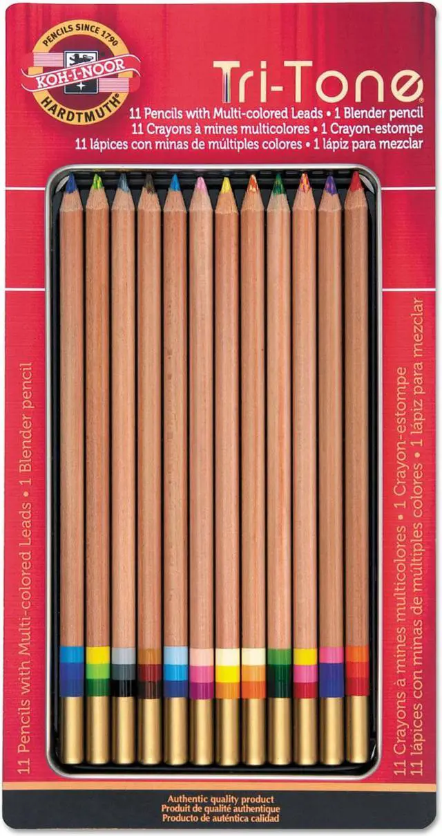 Alt view image 6 of 14 - Koh-I-Noor Tri-Tone Multicolored Pencils 12/ST Multi FA33TIN12BC