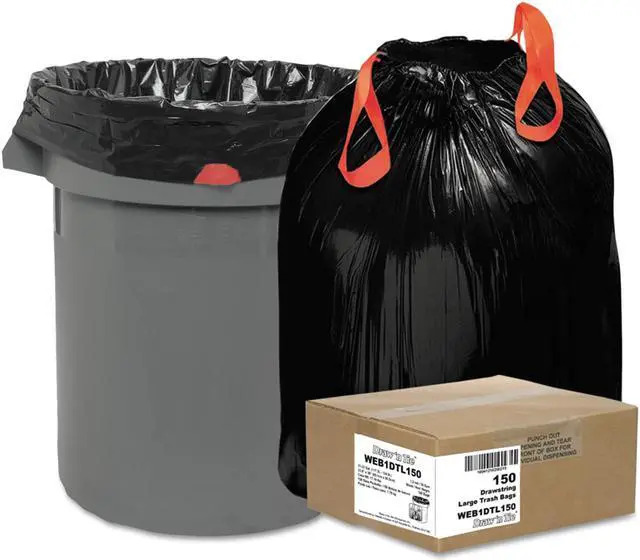 Alt view image 3 of 7 - Webster - WEB1DTL150 - Bag Can Liner Drawstring 1.2 Mils 33 Gal Black Recycled Plastic Webster, CS