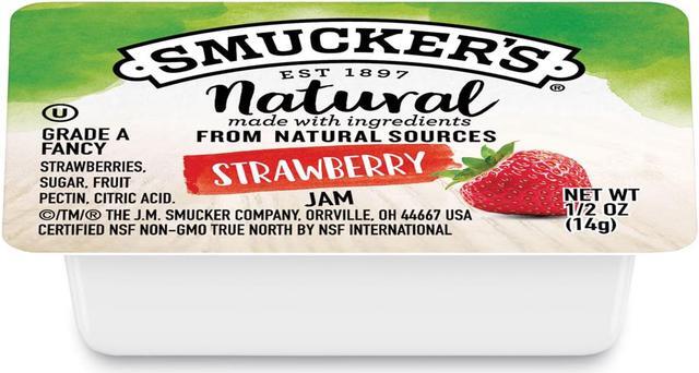 Smuckers 1/2 Ounce Natural Jam, 0.5 oz Container, Strawberry, 200/Carton Smuckers 1/2 Ounce Natural Jam, 0.5 oz Container, Strawberry, 200/Carton