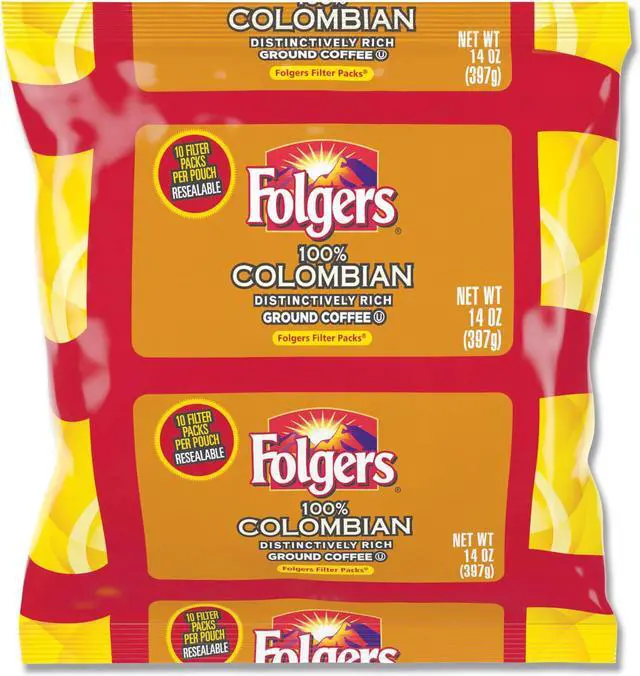 Alt view image 7 of 10 - Folgers Colombian Ground Coffee Filter Packs Ground - Regular - Colombian - Bold - 1.4 oz - 40 / Carton  FOL10107