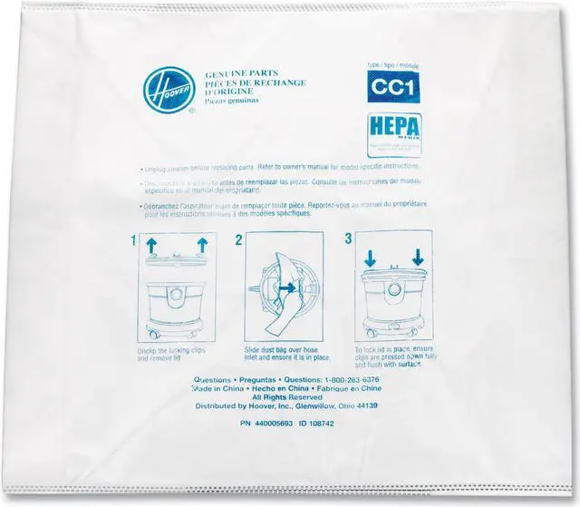 Main image of Hoover AH10363 Disposable Vacuum Bags Hepa CC1 10/Pack