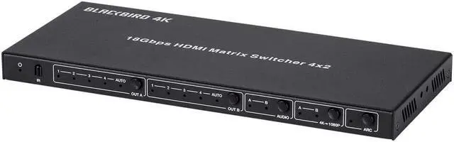 Alt view image 8 of 9 - Monoprice Blackbird 4K HDMI Matrix, 4x2, HDR, 18G, 4K@60Hz, YCbCr 4:4:4, EDID, Coaxial Audio, Powered Switch, Control Remote