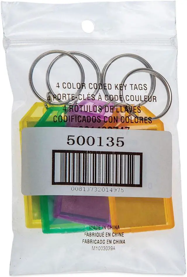 Main image of Key Tags Metal/Plastic Green/Orange/Purple/Yellow 4/Pack 500135