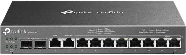Main image of TP-Link ER7212PC | Omada Router, PoE Switch & Controller 3-in-1 Gigabit VPN Router | Up to 4 WAN | 8 PoE+ LAN Port @ 110W | Fanless | Easy Installation | Load Balance