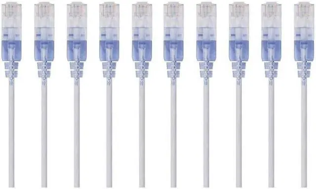 Alt view image 6 of 7 - Monoprice SlimRun Cat6A Ethernet Patch Cable - Network Internet Cord - RJ45, Stranded, UTP, Pure Bare Copper Wire, 30AWG, 6in, White, 10-Pack