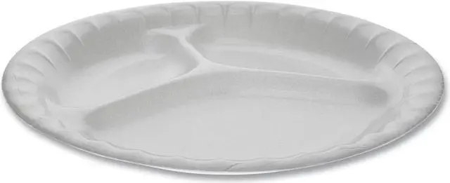 Alt view image 8 of 8 - Pactiv Foam Dinnerware 3-Compartment Plate 8.88 Diam 0TK100110000