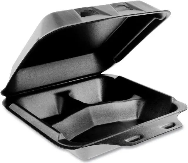 Alt view image 10 of 10 - Pactiv Foam Hinged Containers, Medium, 8 x 8.5 x 3, 3-Compartment, Black