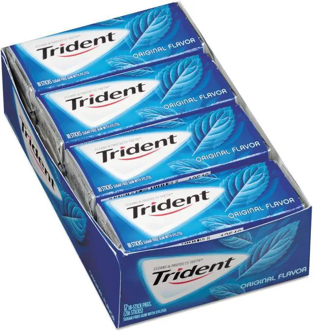 Main image of Trident 00 12546 01108 00 Sugar-Free Gum, Original Mint, 14 Sticks/Pack, 12 Pack/Box