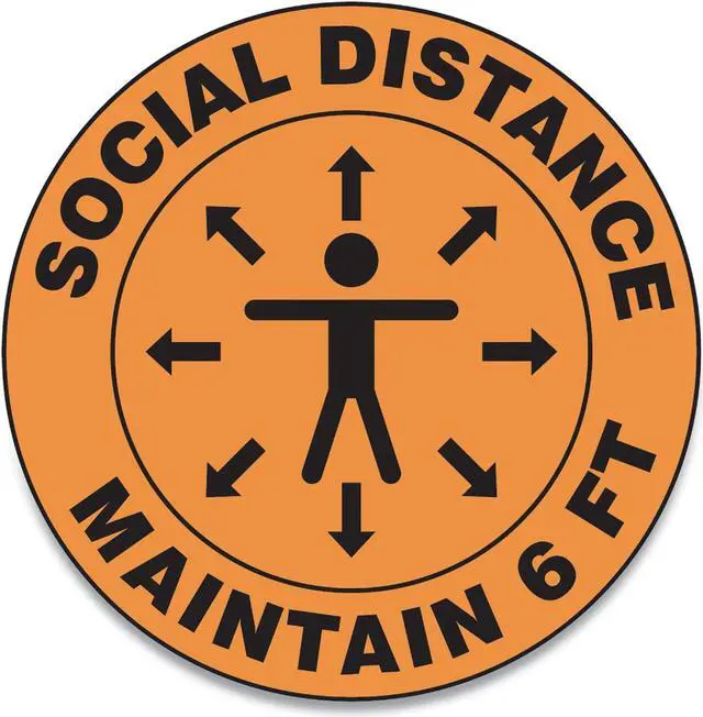 Alt view image 2 of 2 - Alpine Accuform Slip-Gard Social Distance Floor Signs 17" Circle "Social Distance Maintain 6 ft" Human/Arrows Orange 25/Pack MFS382ESP