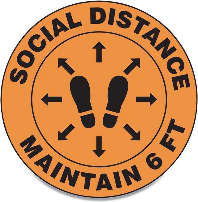 Alt view image 2 of 2 - Alpine Accuform Slip-Gard Social Distance Floor Signs 17" Circle "Social Distance Maintain 6 ft" Footprint Orange 25/Pack MFS386ESP