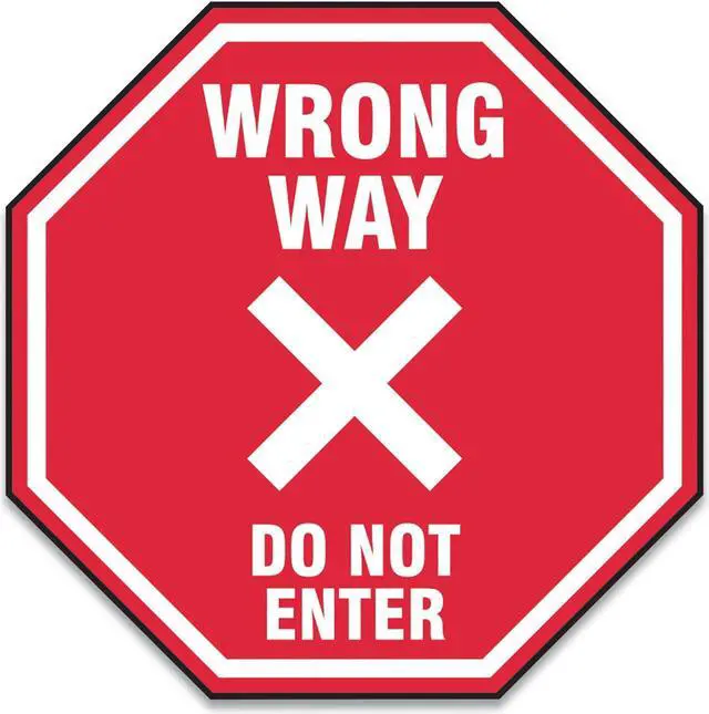 Alt view image 2 of 2 - Alpine Accuform Slip-Gard Social Distance Floor Signs 17 x 17 "Wrong Way Do Not Enter" Red 25/Pack MFS467ESP
