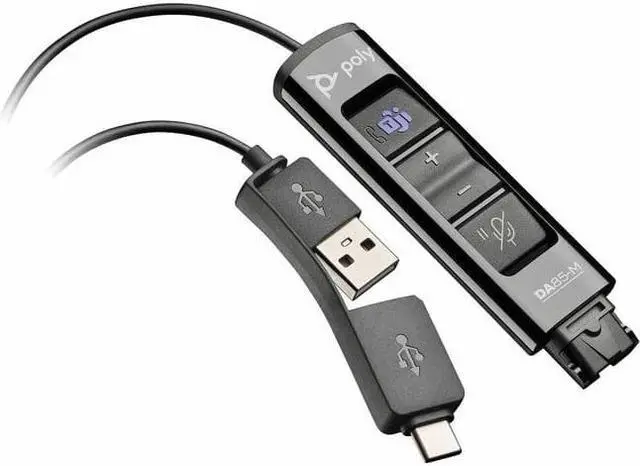 Main image of Poly - DA85M USB-A / USB-C Digital Adapter (Plantronics) - Works with Poly Call Center Quick Disconnect (QD) Headsets - Acoustic Hearing Protection - Hold & Call Answer Buttons - Optimized for Teams