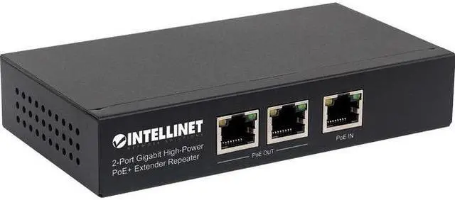 Alt view image 9 of 9 - Intellinet 2-Port Gigabit High-Power PoE+ Extender Repeater, IEEE 802.3at/af Compliant Range Extender, 100 m (328 ft.) Additional Range, 2 PSE Ports, Metal
