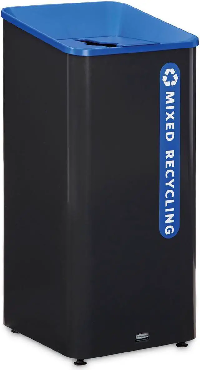 Main image of Sustain Decorative Refuse with Recycling Lid 23 gal Metal/Plastic Black/Blue 2078980