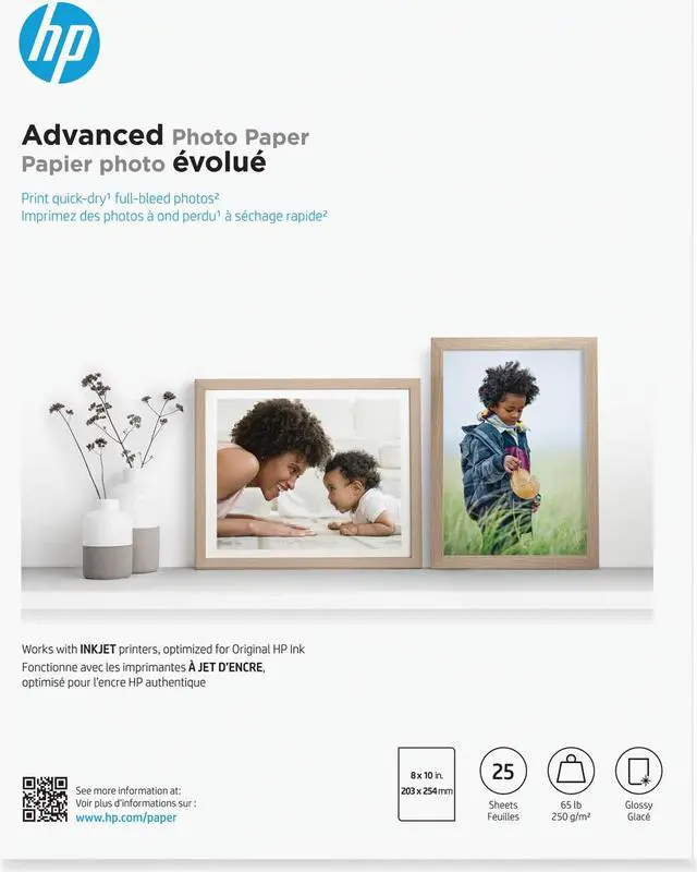 Alt view image 8 of 15 - HP Advanced Photo Paper, Glossy, 65 lb, 8 x 10 in., 203 x 254 mm, 25 sheets