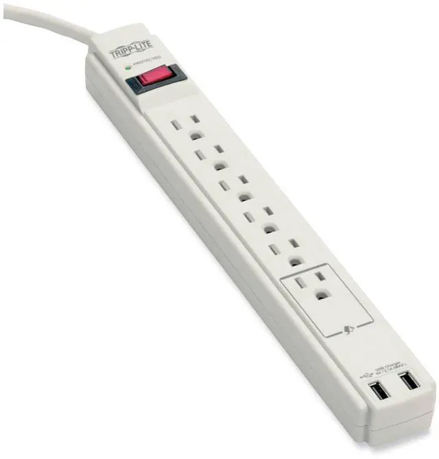 Alt view image 16 of 20 - Tripp Lite 6 Outlet Surge Protector Power Strip 6Ft Cord 990 Joules Dual Usb Charging Led & Insurance (Tlp606usb)