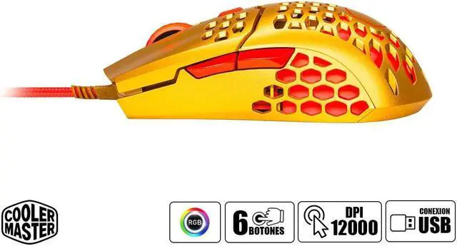 Alt view image 11 of 11 - Cooler Master MM711 RGB Gaming Mouse (2020 Gold Red Limited Edition) - 60g Lightweight, Honeycomb Shell, Ultraweave Cable, Pixart 3389 16000 DPI Optical Sensor, and RGB Accents