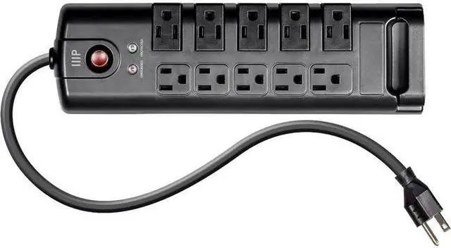 Alt view image 8 of 8 - Monoprice 10 Outlet Rotating Surge Protector Power Block / Strip - 8 Feet - Black | 2880 Joules, Heavy Duty Cord
