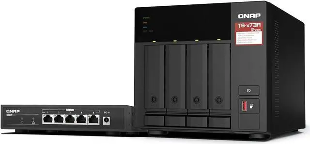 Main image of QNAP TS-473A 4-Bay NAS Enclosure with QSW-1105-5T Network Switch