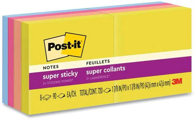 Alt view image 8 of 8 - Post-it Super Sticky Notes 1 7/8" x 1 7/8" Summer Joy Collection 90 Sheet/Pad 8 Pads/Pack (622-8SSJOY)