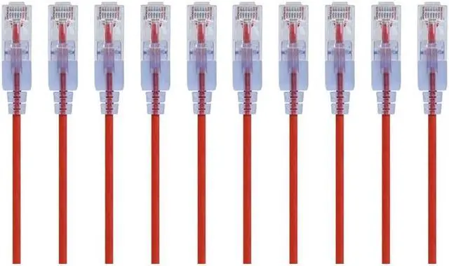 Alt view image 6 of 6 - Monoprice SlimRun Cat6A Ethernet Patch Cable - Network Internet Cord - RJ45, Stranded, UTP, Pure Bare Copper Wire, 30AWG, 2ft, Red, 10-Pack