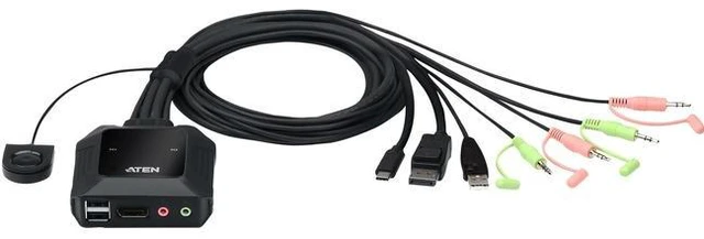 Alt view image 2 of 2 - ATEN 2-Port USB-C DisplayPort Hybrid Cable KVM Switch CS52DP