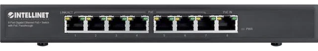Alt view image 8 of 8 - Intellinet 8-Port Gigabit PoE+ Switch, PoE Passthrough, 85W Budget | IEEE 802.3bt PD input, 8 Gigabit RJ45 ports, 85W PoE passthrough, fanless metal housing, up to 656 ft reach
