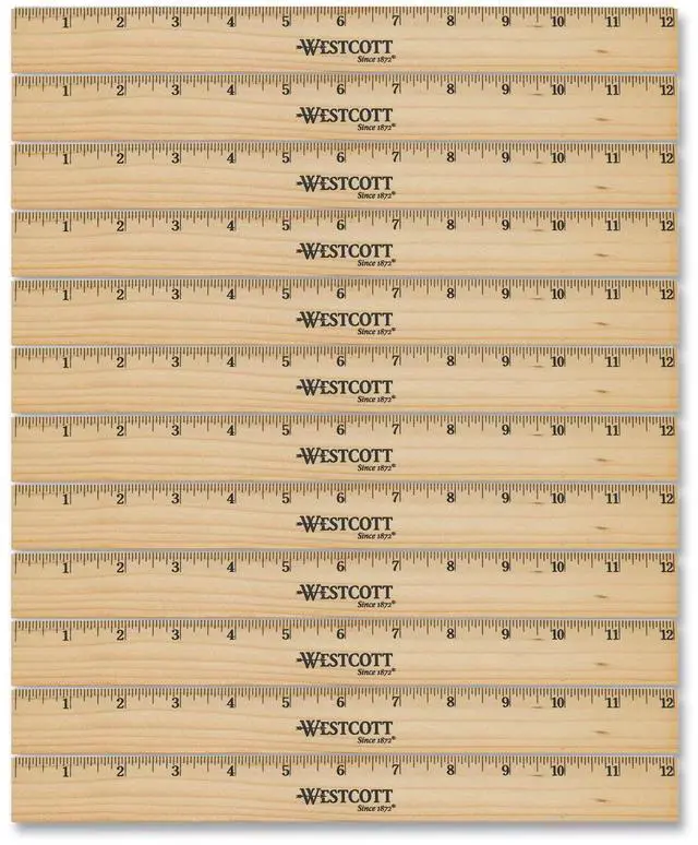 Main image of Westcott Beveled Wood Ruler Standard 12" Long Natural Hardwood 12/Pack 17720