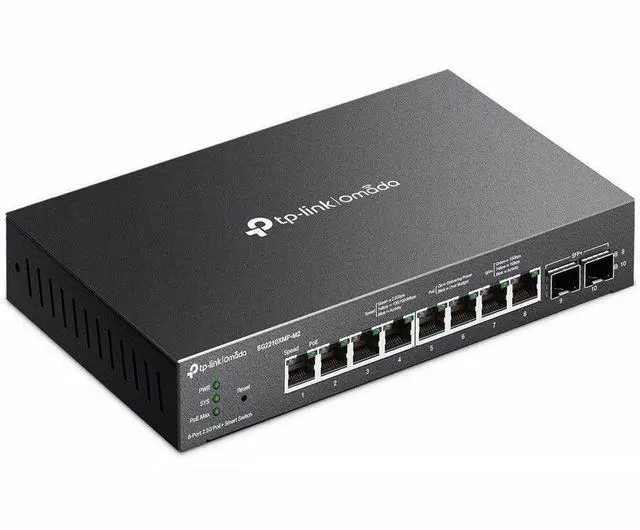Alt view image 2 of 11 - TP-Link Omada 8-Port 2.5GBASE-T and 2-Port 10GE SFP+ Smart Switch with 8-Port PoE+ - Gigabit Ethernet, 100 Gigabit Ethernet, 2.5 Gigabit Ethernet - 100Base-T, 1000Base-T, 2500Base-T, 10GBase-X - 180.1