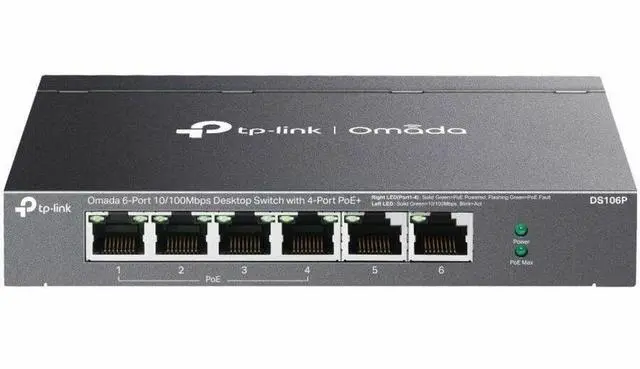 Alt view image 7 of 7 - TP-Link Omada 6-Port 10/100Mbps Unmanaged Desktop Switch with 4-Port PoE+