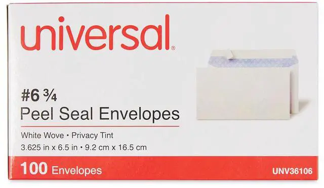 Main image of Universal Office Peel Seal Strip Security Tint Business Envelope #6 White 100Ct