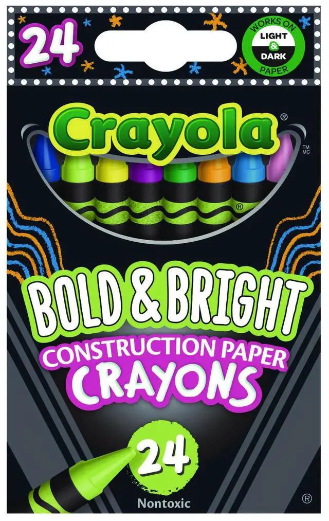 Main image of Bold and Bright Construction Paper Crayons Regular Size 0.5" x 3.5" 24 Assorted Colors 24/Box 523463
