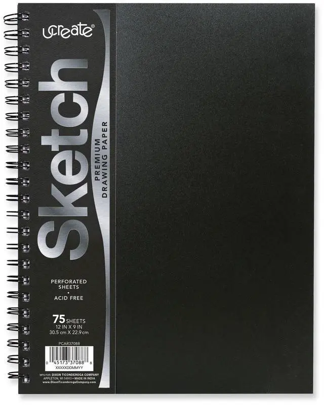 Main image of UCreate Poly Cover Sketch Book 43 lb Cover Paper Stock Black Cover 75 12 x 9 Sheets PCAR37088