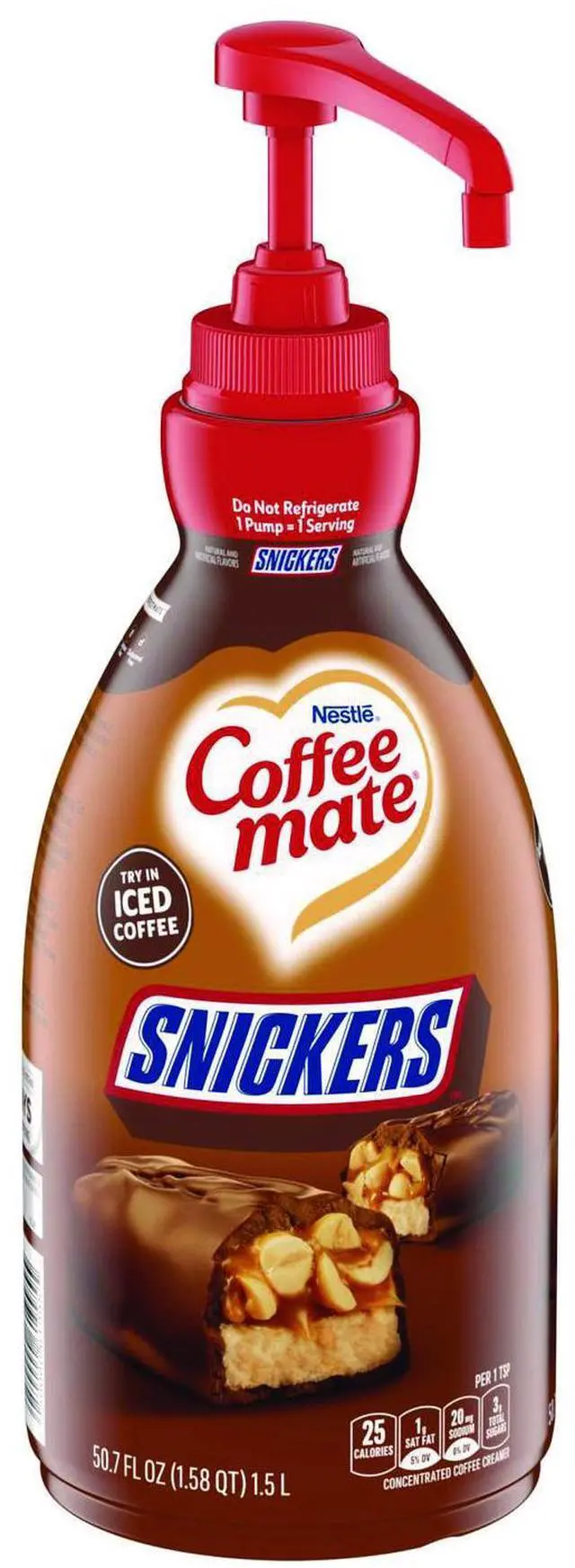 Main image of Coffee mate Snickers Flavored Liquid Creamer Pump Bottle - Snicker Flavor - 50.72 fl oz (1.50 L)Bottle - 1 Each