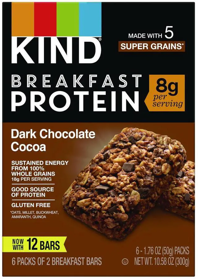 Alt view image 8 of 11 - KIND Gluten-Free Dark Chocolate Cocoa Protein Breakfast Bar 0.88 oz. 6 Bars/Box (41936) PHW41936