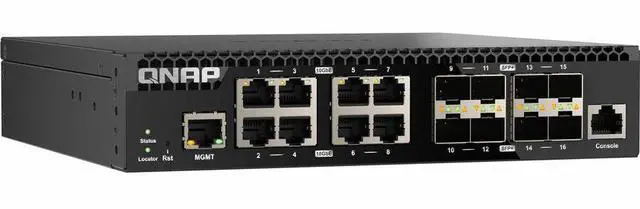 Main image of QNAP QSW-M3216R-8S8T-US Half Rackmount 16-Port 10GbE Layer 2 Web Managed Switch - 8 Ports - Manageable - 10 Gigabit Ethernet - 10GBase-T, 10GBase-X - 2 Layer Supported