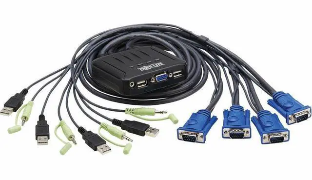 Alt view image 9 of 15 - Tripp Lite 4-Port KVM Switch with Built-in VGA Cables Audio & USB for Keyboard Mouse, Desktop PC, 4 Computers 1 Monitor, Plug and Play - Windows, macOS, Linux Compatible - 3-Year Warranty (B032-VUA4)