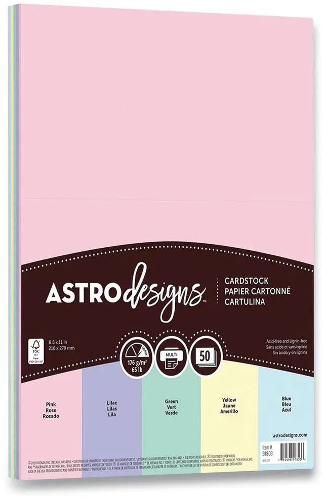 Main image of Color Cardstock 65 lb Cover Weight 8.5 x 11 Assorted Pastel Colors 50/Pack 91803