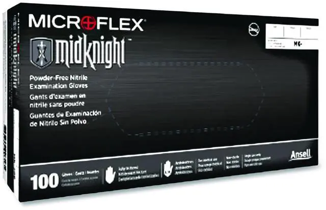 Main image of Ansell Microflex MidKnight Powder-Free Nitrile Gloves 2XL Black 100/Box MK296XXL