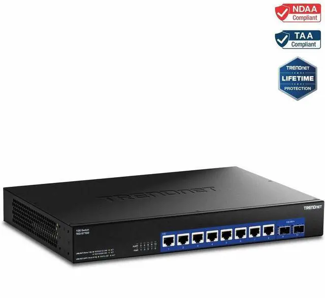 Alt view image 6 of 8 - TRENDnet 10-Port 10G Unmanaged Switch, TEG-S7102, 8 x 10G RJ-45 Ports, 2 x 10G SFP+ Ports, 200Gbps Switching Capacity, Rackmount Design, Lifetime Protection, Black