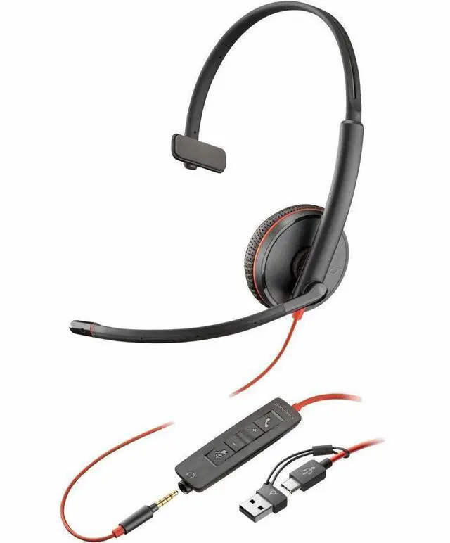 Alt view image 2 of 2 - Poly Blackwire 3215 Monaural Wired Headset 3.5mm Plug + USB-C/A Adapter 8X227A6