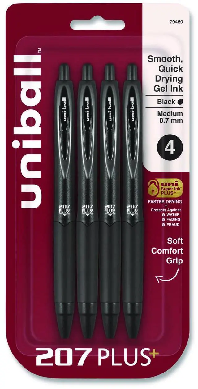 Alt view image 2 of 14 - uni-ball uniball 207 Plus+ Retractable Gel Pens Medium Point 0.7mm Black Ink 4/Pack (70460)