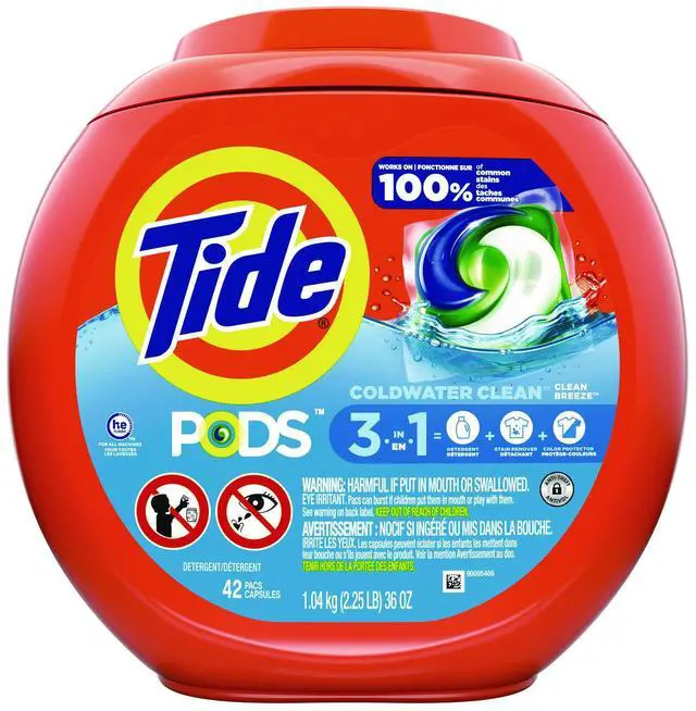 Alt view image 2 of 8 - PODS Laundry Detergent HE Compatible Clean Breeze 36 oz Tub 42 Pacs/Tub 80367521