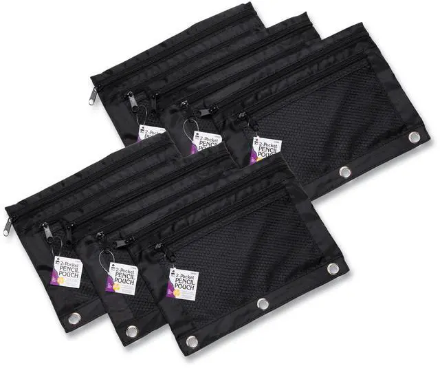 Alt view image 3 of 5 - Pencil Pouch - 2 Pocket with Mesh Front - Black - 6/Bag