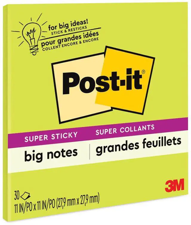 Alt view image 2 of 20 - 3M Notepad Post-it Big Notes Super Sticky 30 Shts 11"x11" GN BN11G