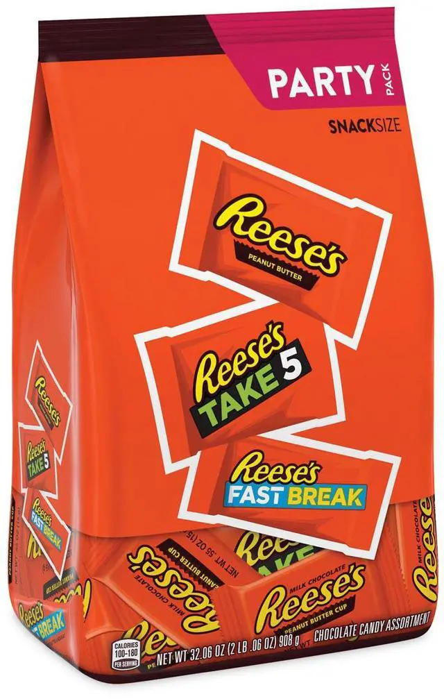 Alt view image 8 of 12 - REESE'S Milk Chocolate Peanut Butter Assortment Snack Size Candy Individually Wrapped 32.06 oz Bulk Party Bag (3400093922) HEC93922