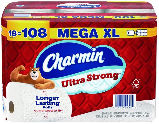Alt view image 7 of 7 - Charmin Ultra Strong Super Mega Toilet Paper 2-Ply White 363 Sheets/Roll 18 Rolls/Pack (04308)