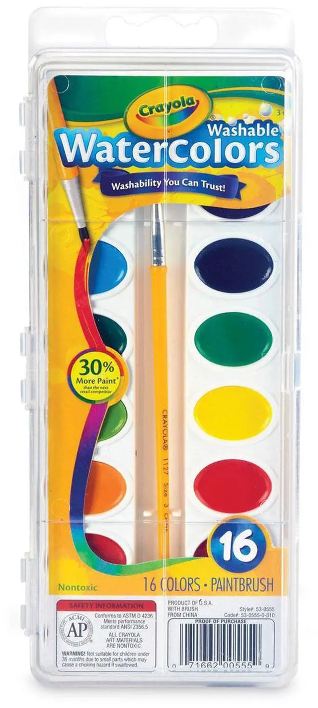 Alt view image 7 of 20 - Binney & Smith 530555 Washable Watercolor Paint  16 Assorted Colors per Pack