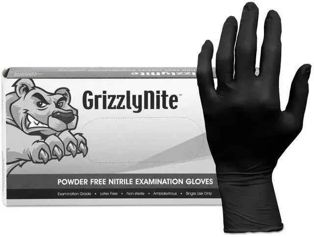 Main image of ProWorks GrizzlyNite Nitrile Gloves Powder-Free X-Large 5 mil Thick Black 100/Box 10 Boxes/Carton GLN105FX