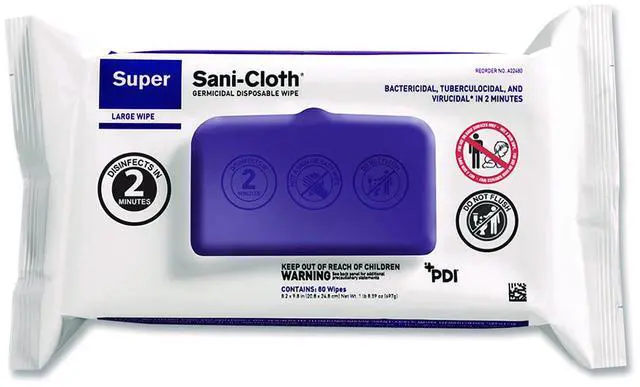 Main image of Super Sani-Cloth Germicidal Disposable Wipes Large Unscented White 80Pk A22480